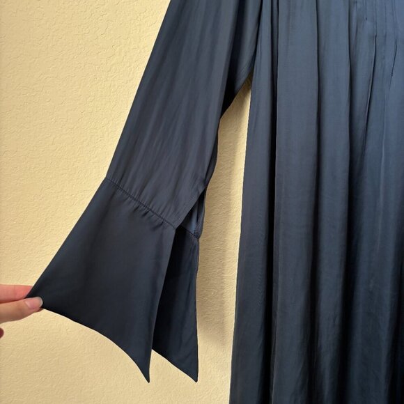 Zadig & Voltaire Raika Satin Tie Neck Navy Long Bell Sleeve Dress - Picture 7 of 13